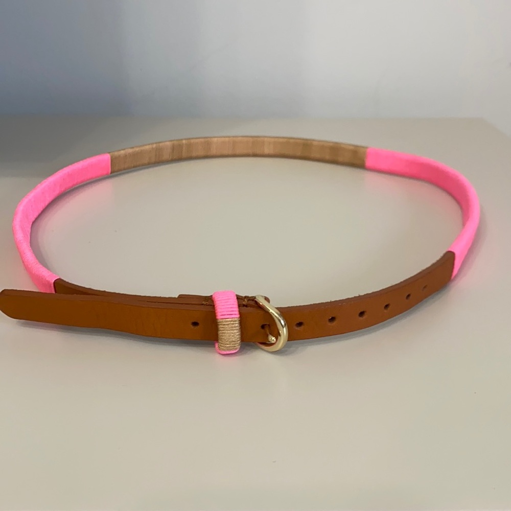 J Crew neon hot pink & tan belt
